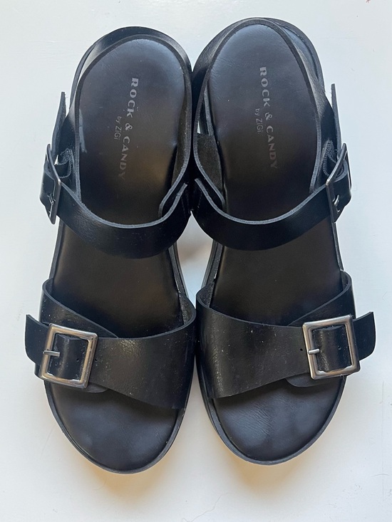 Rock & Candy Shoes - Rock & Candy Black Double Buckle Platform Sandals